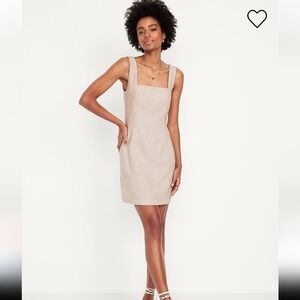 NWT Old Navy Square-Neck Linen-Blend Mini Dress in Flax Linen